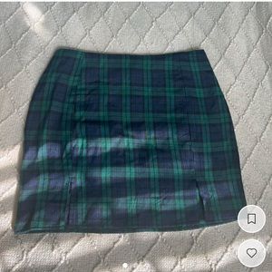 Green and Navy Plaid Mini Skirt